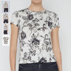 L’Agence Floral Print Women's T Shirt - Black and White